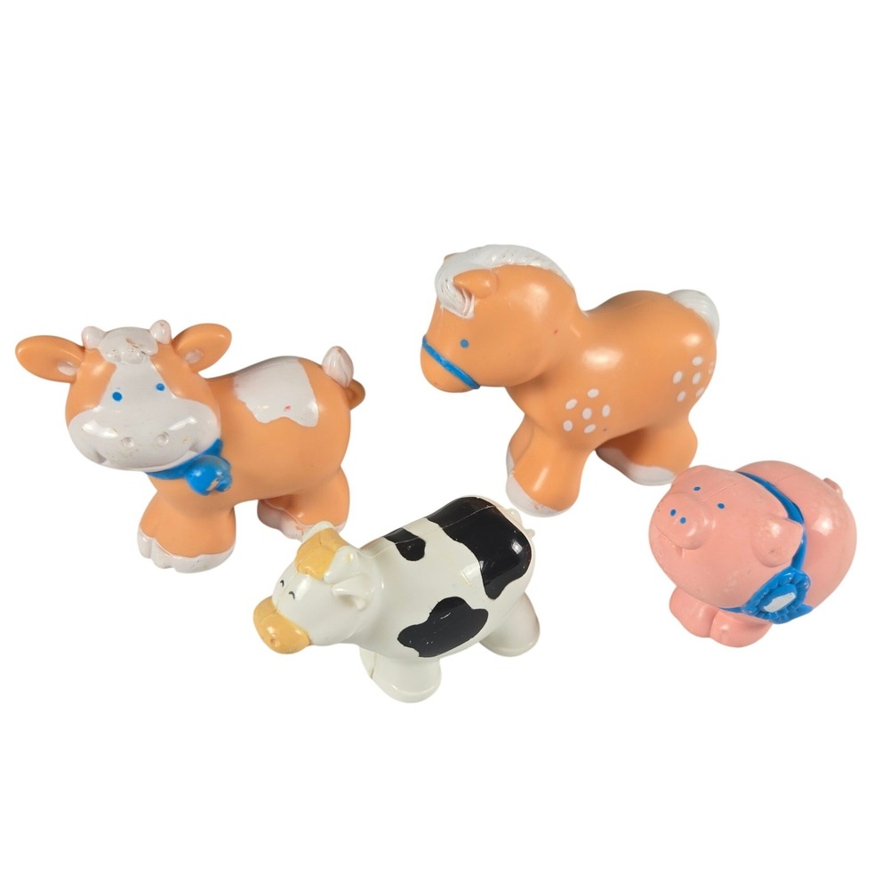 Vintage Shelcore Farm Animals Horse Cow Pig Calf Hard Plastic 4-piece Lot 1990s